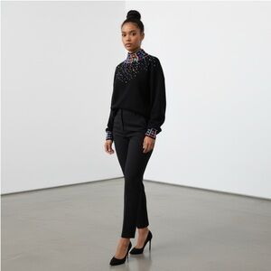 Vintage I.B. Diffusions Black Beaded Silk Wool Blend Sweater M